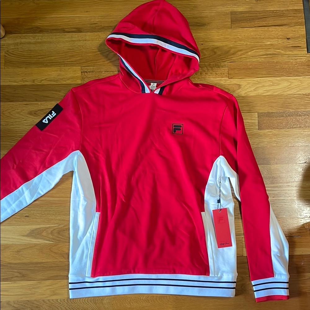 Fila x Christopher Bevans Red and White Sporty Sweater with White Stripes
